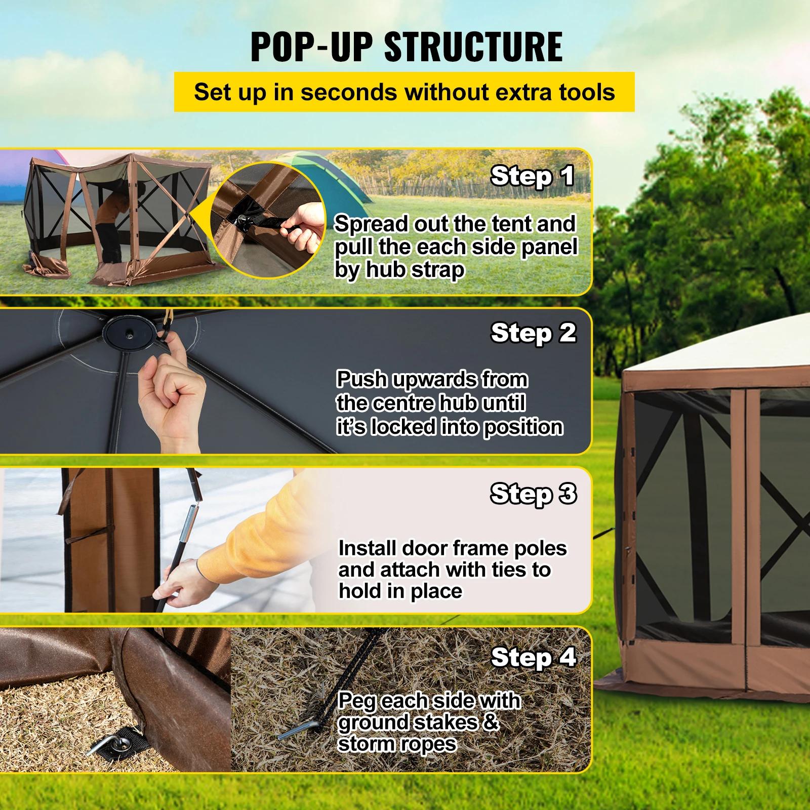 SucceBuy Gazebo de camping pop-up Abri auvent de camping 6 faces 12' x 12' Pare-soleil Tentes et auv
