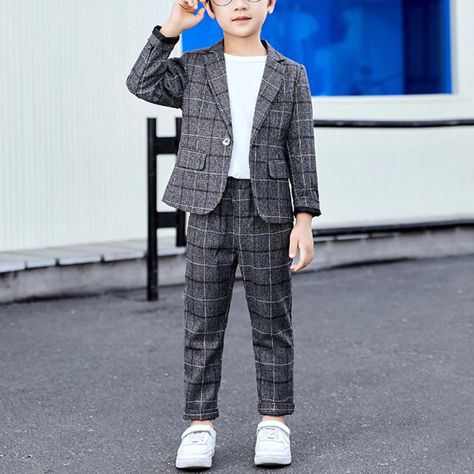 Costumes décontractés à carreaux Slim Fit pour garçons, blazer et pantalon pour enfants, costume de
