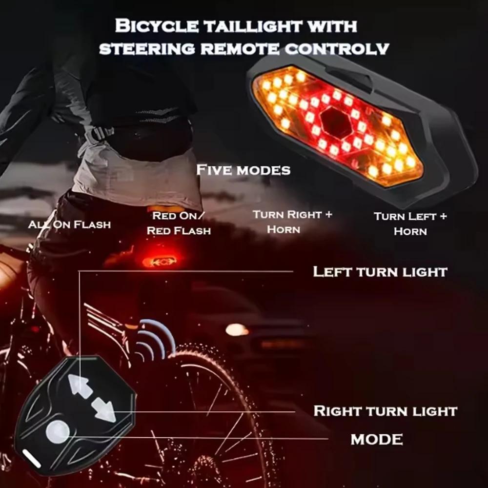 Vélo Clignotant Feu arrière Feux de vélo à distance LED USB Rechargeable Lampe de vélo Sans fil Aver