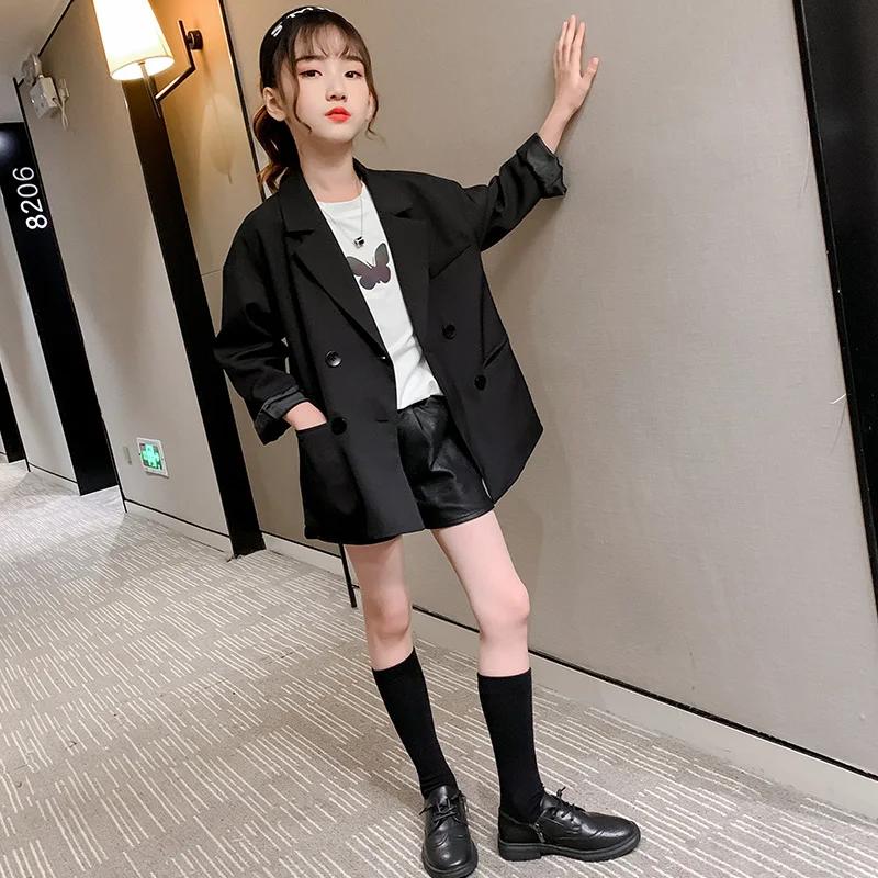 Blazer élégant pour enfants, couleur noire, veste de mariage pour filles, style anglais, vêtements f