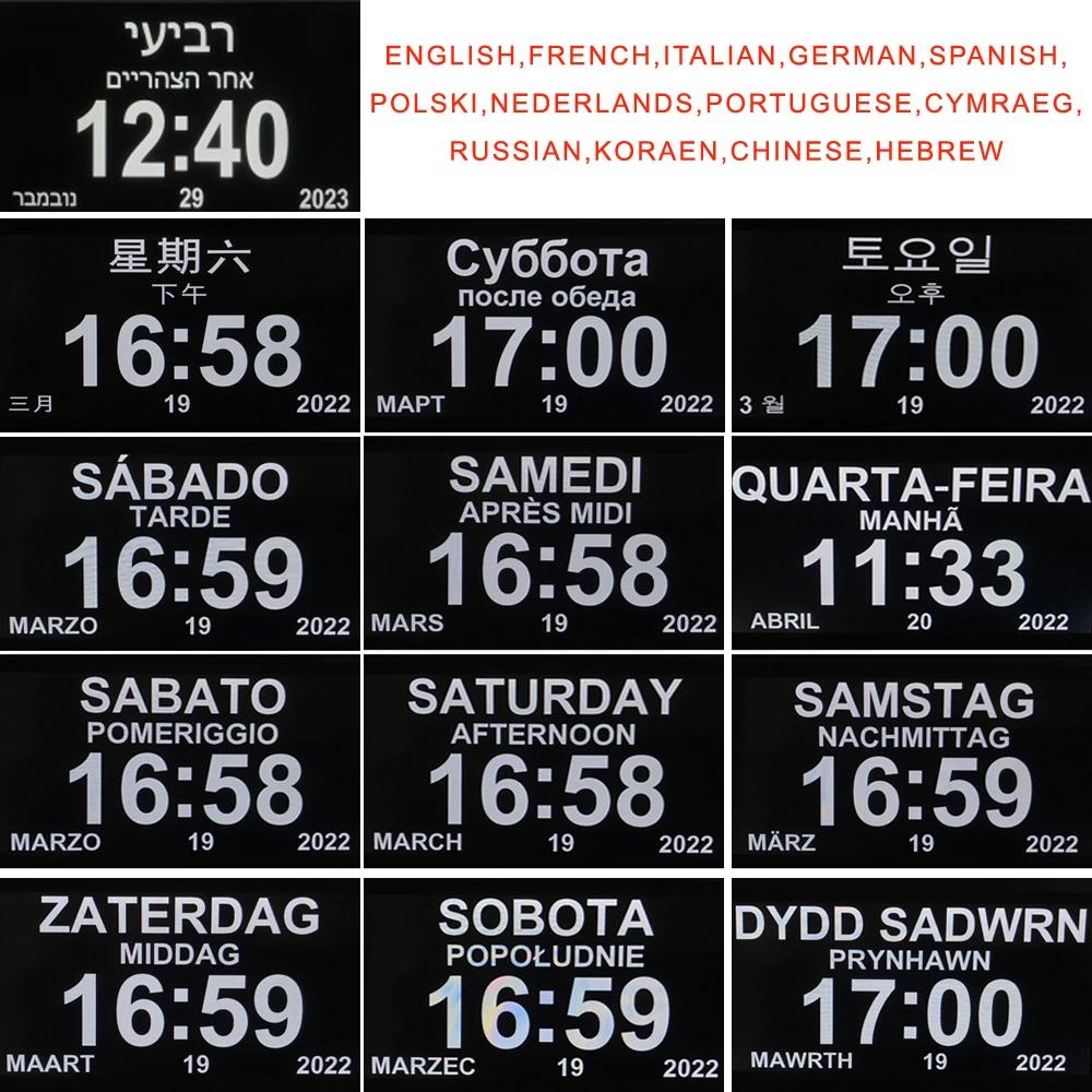 Horloge de calendrier LED avec 12 groupes d'horloges d'alarme réglables. Idéal pour les personnes âg