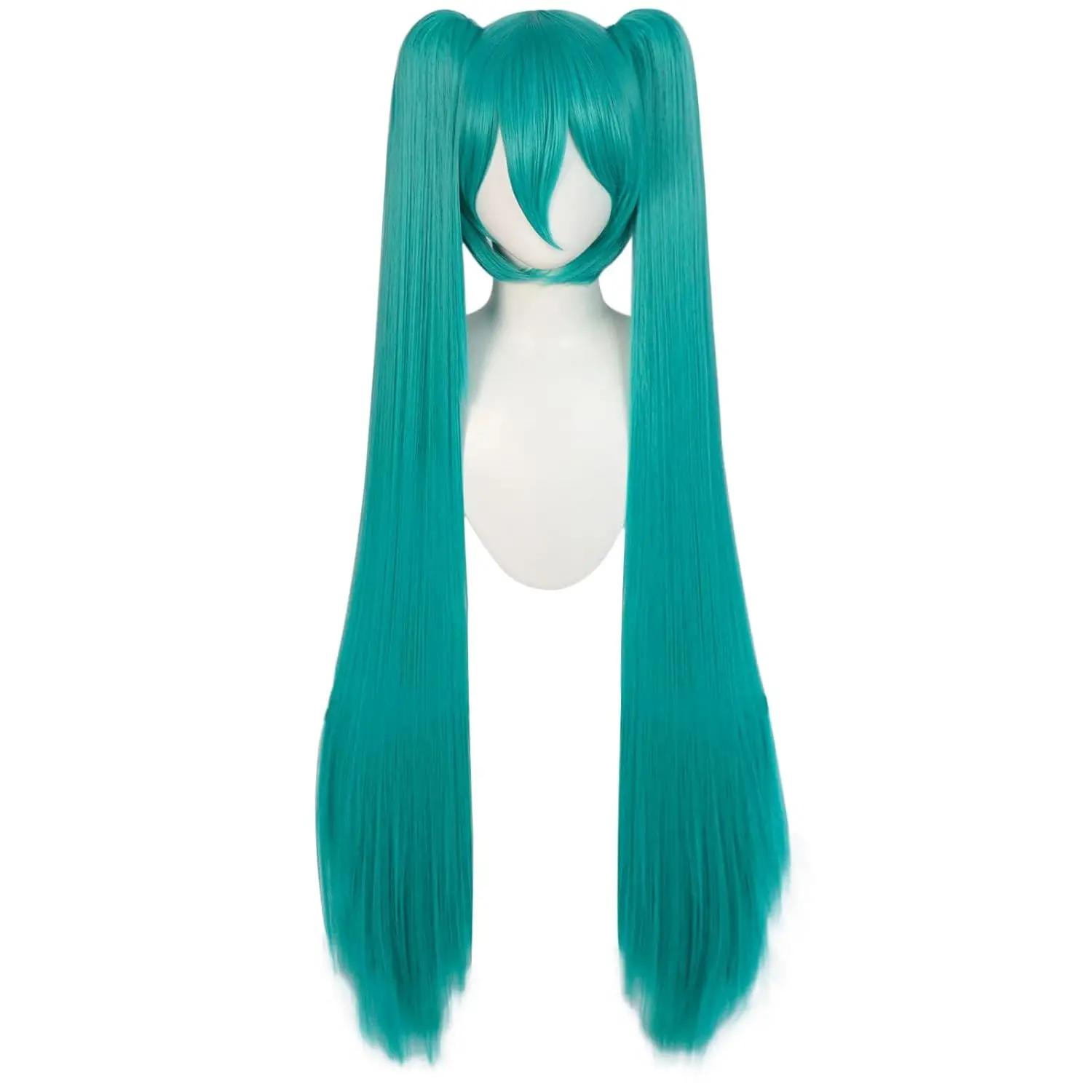 Perruque synthétique longue à Double Clip, queue de cheval Hatsune Miku, Costume pour femmes et fill