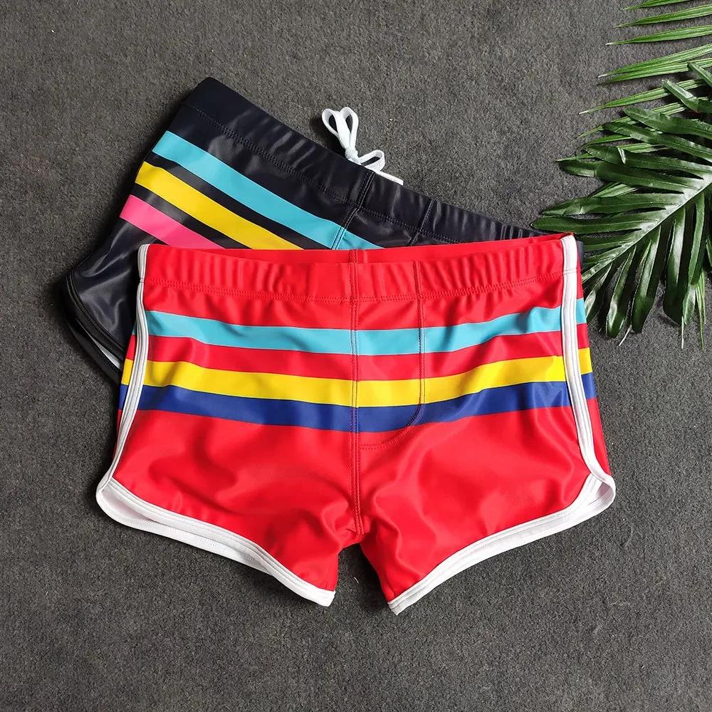 Maillot de bain à rayures pour hommes, shorts de surf et de plage, séchage rapide, boxer court, sous