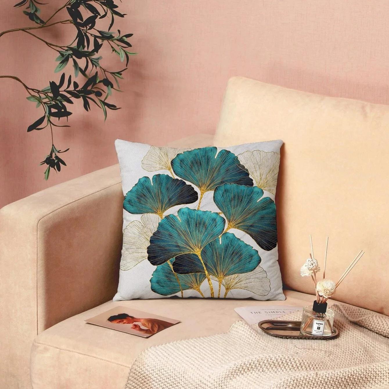 Taie d'oreiller imprimée feuilles de Ginkgo, 1 pièce, Design en peluche doux et confortable pour un