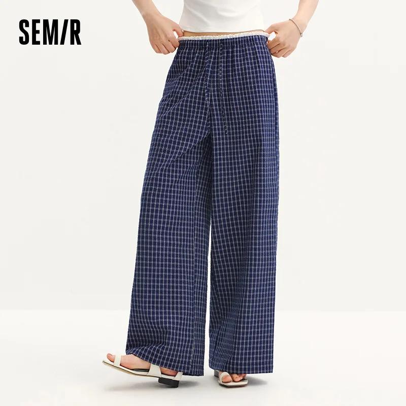 Pantalon Femme Semir à Carreaux 2026, Texturé, à Volants, Coupe Large, Style Urbain Décontracté, Dou