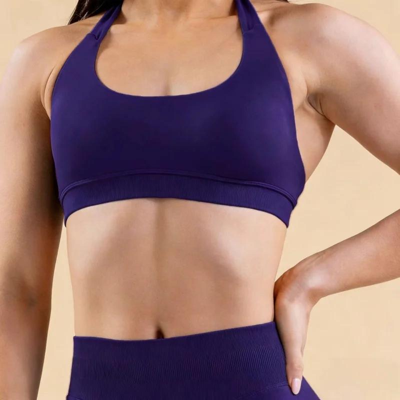 Soutien-gorge de sport sexy à col halter pour femme - Absorption des chocs, effet push-up, dos nu, s