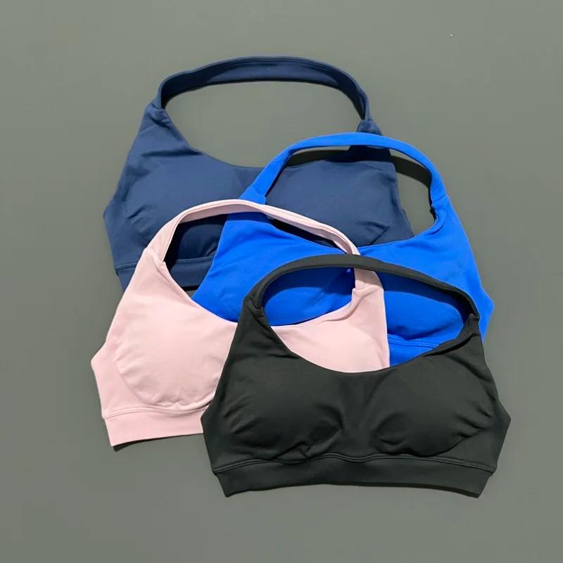 Soutien-gorge de sport sans couture pour femmes, col licou, vêtements de Yoga, bonnets amovibles, vê