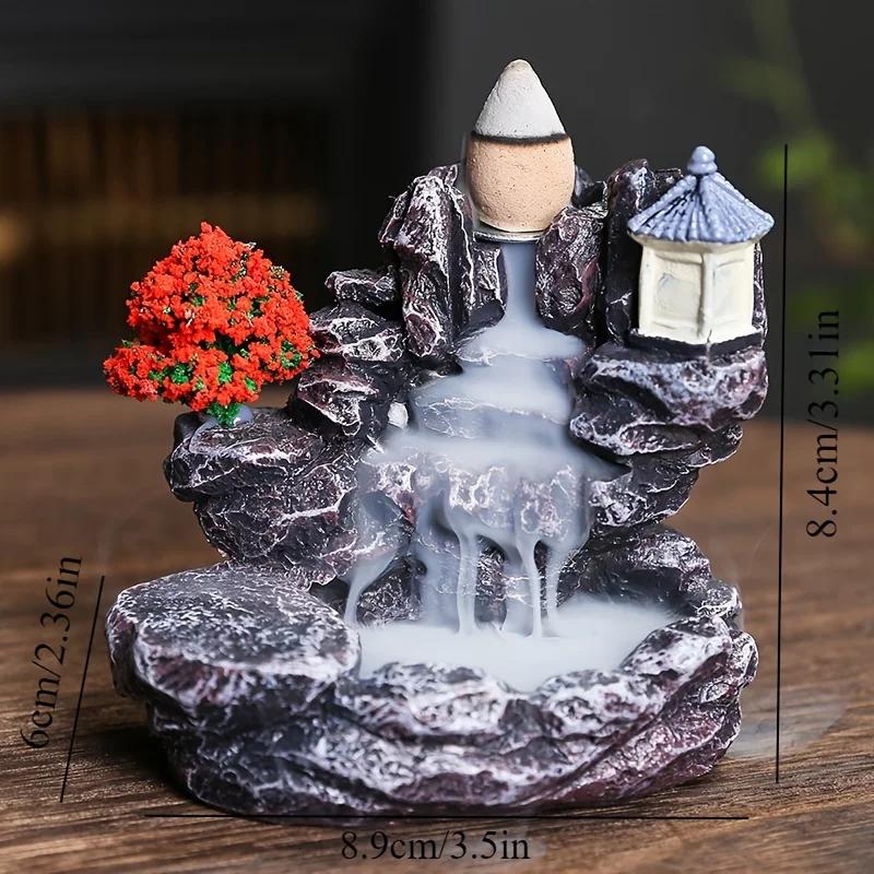 Brûleur d'encens montagnes rivière cascade parfum cheminée reflux arôme fumée Zen encensoir décorati