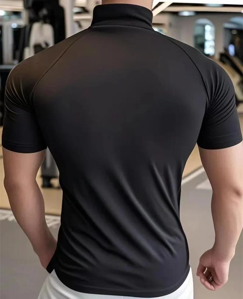 T-shirt de sport pour hommes, séchage rapide, élastique, entraînement, course à pied, Fitness, manch