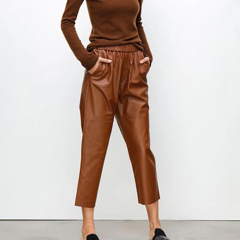 Nouveauté 2026 : Pantalon Streetwear Grande Taille Y2K en Cuir Véritable, Pantalon Harem Femme en Pe
