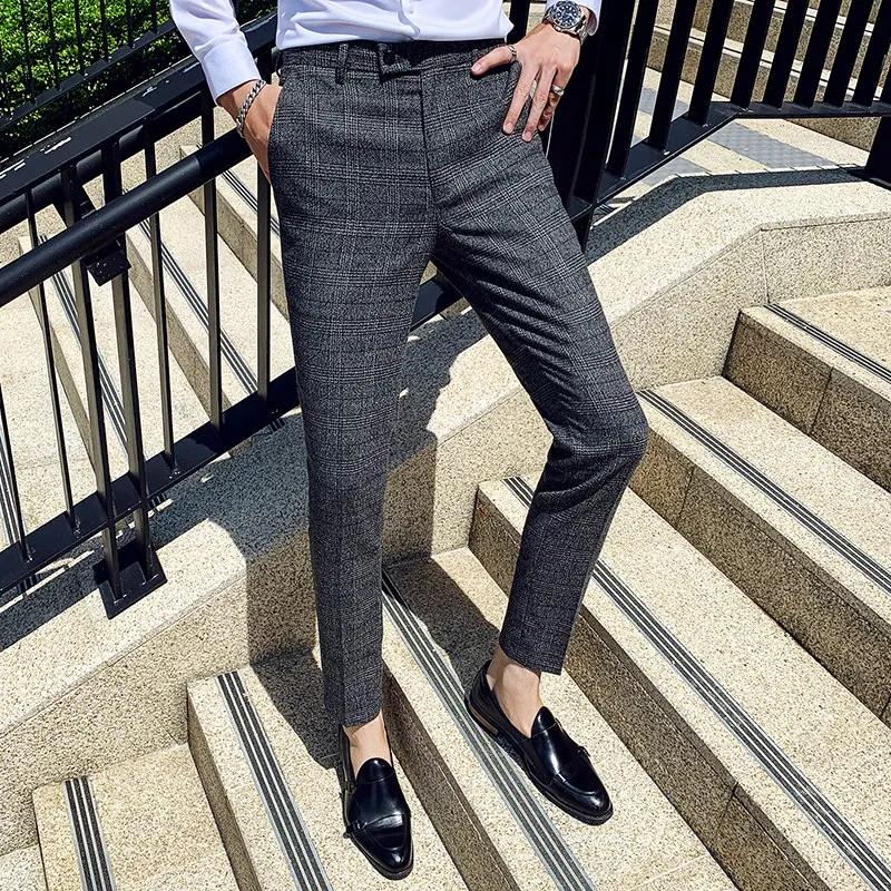 Pantalon de costume à carreaux décontracté pour homme, pantalon de costume ajusté pour homme, pantal