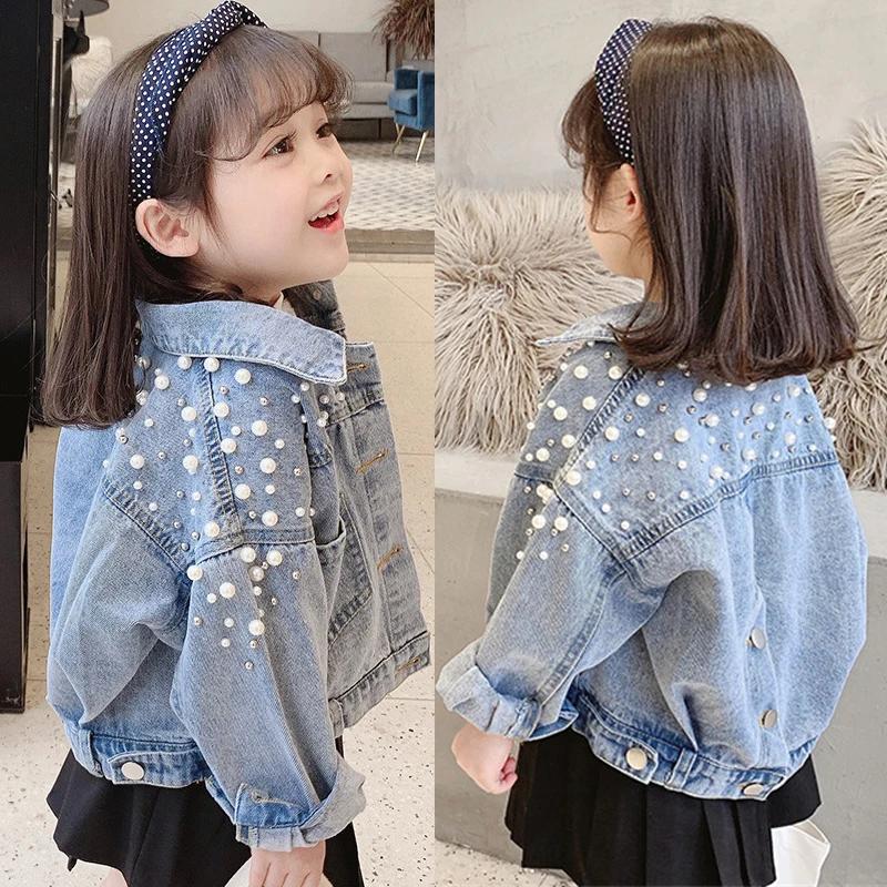 Nouveau printemps automne perle embellissement adolescentes Denim manteau enfants mode coupe-vent en
