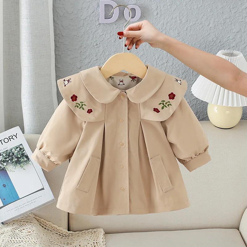 Manteau coupe-vent brodé à manches longues pour filles, vêtements de loisirs contractés pour bébés e