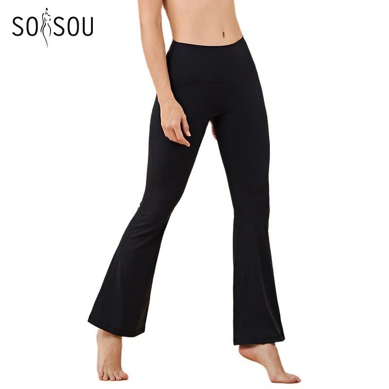 Leggings SOISOU pour femmes - Pantalons de sport yoga bas cloche élastiques avec poche arrière