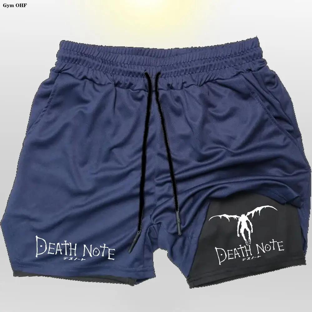 Hommes Shorts 2 en 1 Double pont Anime Death Note séchage rapide Gym Runnung Sport Shorts Fitness Jo
