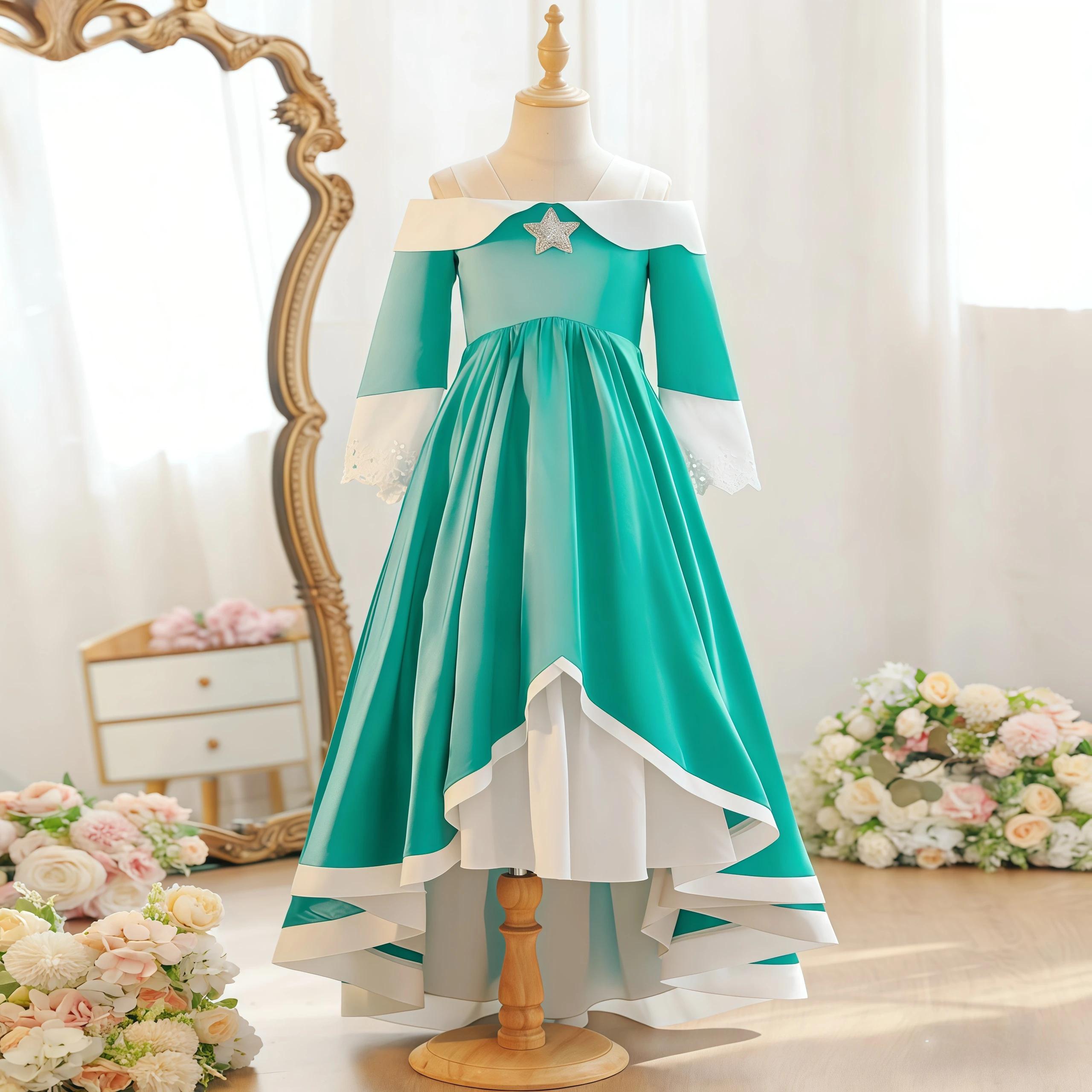 Robe de princesse Rosalina pour filles, Costume de jeu d'anime avec accessoires pour enfants, tenue