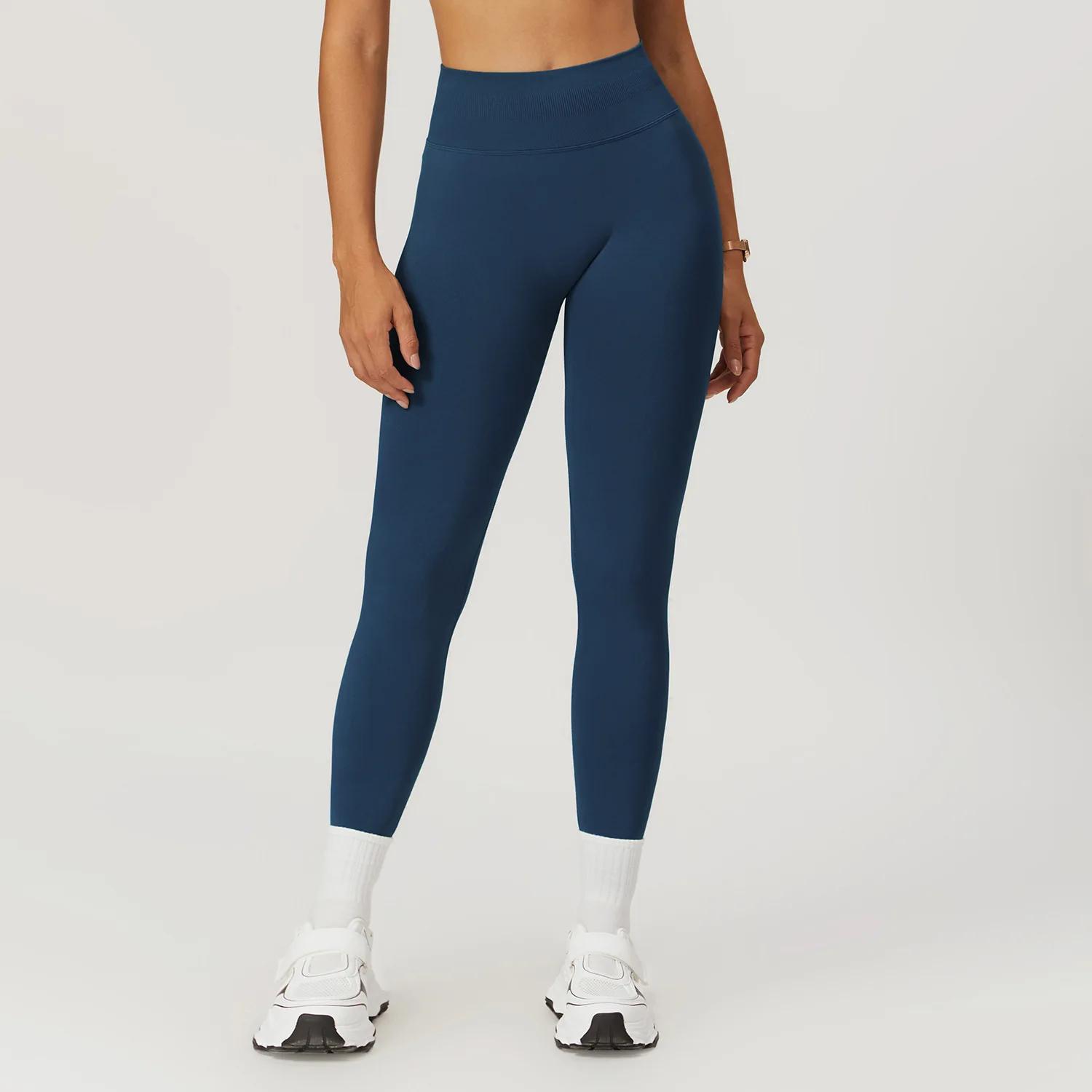 Leggings de Fitness sans couture femmes Sport taille haute élastique côtelé Yoga Leggings Gym Joggin