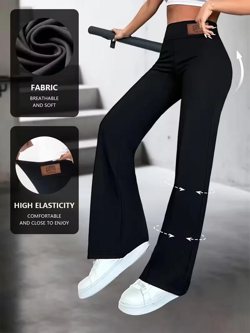 Pantalon droit taille haute pour femme, extensible, noir uni, élégant et essentiel pour le bureau, s