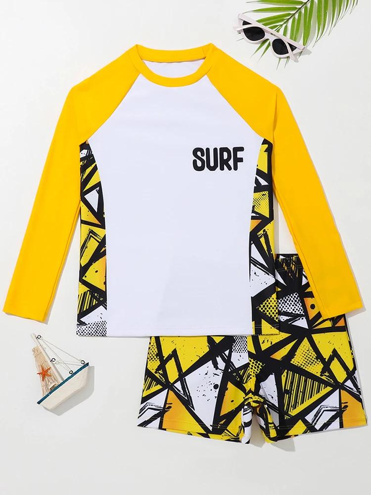 Garçon maillot de bain 2026 nouveau solide et imprimé à manches longues maillots de bain pour enfant