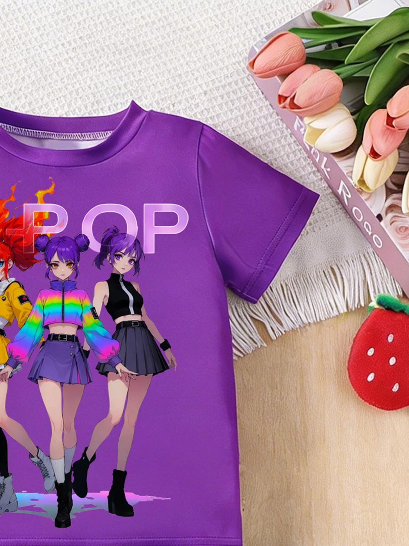 Ensemble 2 pièces tendance pour filles : T-shirt à manches courtes et short à volants, motif K-Pop A