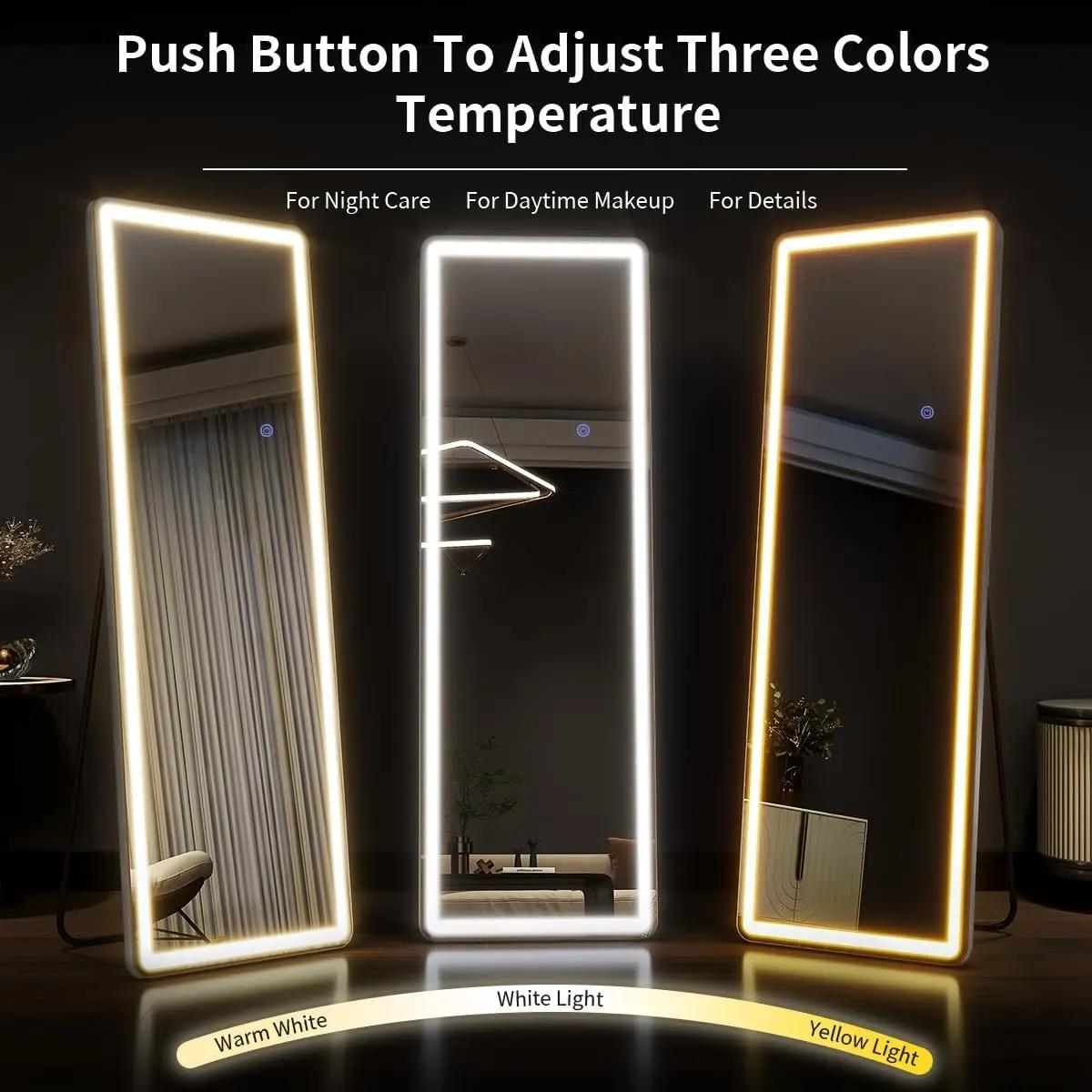 Miroir pleine longueur 63 "x 20" avec lumières, miroir LED pleine longueur, miroir de sol éclairé av