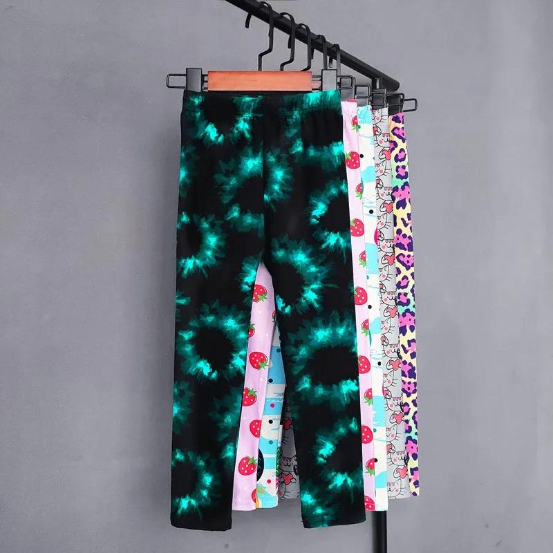 Printemps été filles Leggings enfants pantalons fleur léopard dessin animé imprimé Leggings enfants