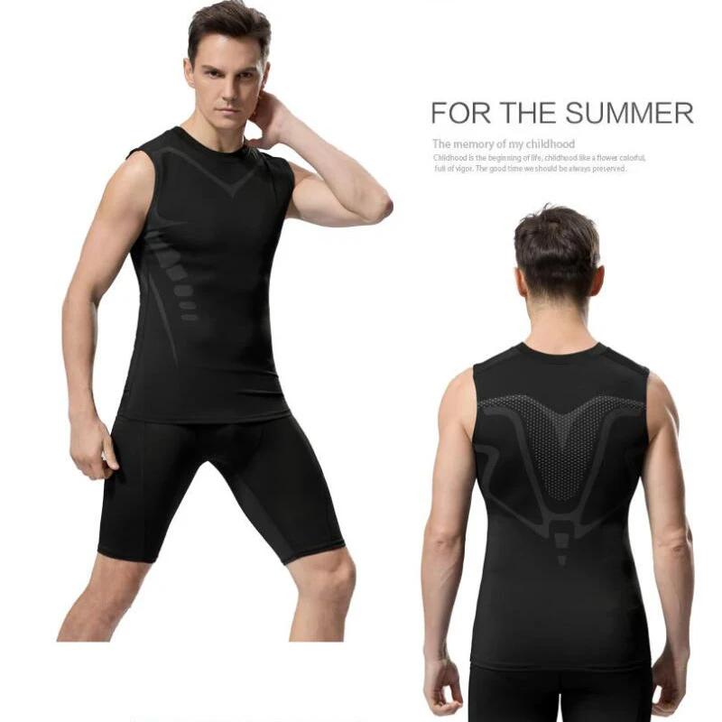 Gilet sport homme manches courtes soie glacée - T-shirt fitness séchage rapide été léger