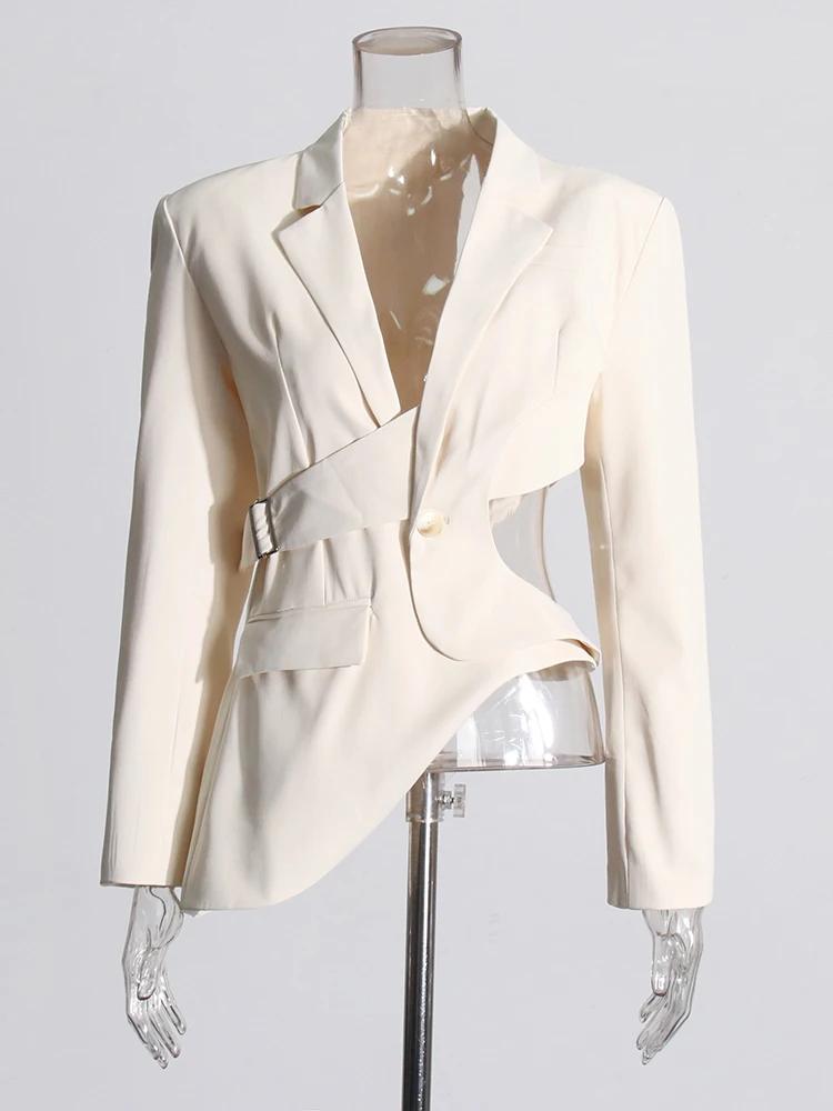 TWOTWINSTYLE solide évider dos nu minceur Blazers pour les femmes col cranté à manches longues épiss