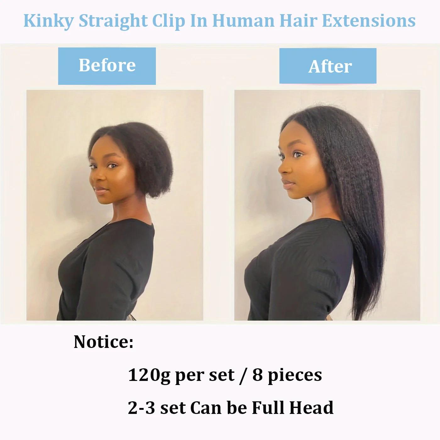 Extensions de cheveux brésiliens Remy à Clip, cheveux crépus lisses, 100% vrais cheveux humains, noi