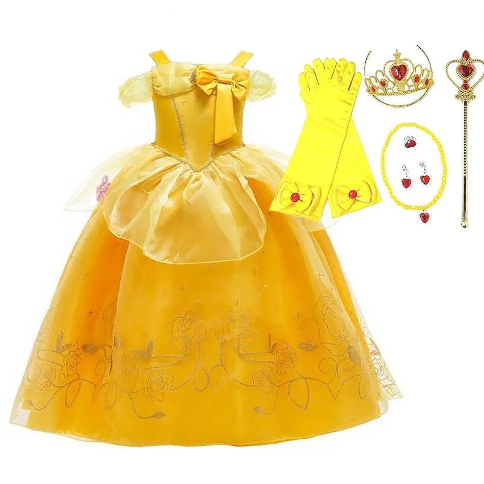 Fille Belle habiller sans manches florale enfants fête princesse Costume enfants la Belle et la bête