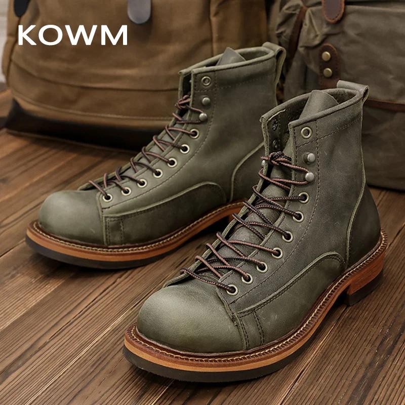 Chaussures randonnée hommes KOWM cuir cercle - Bottes trekking britanniques semelle épaisse moto