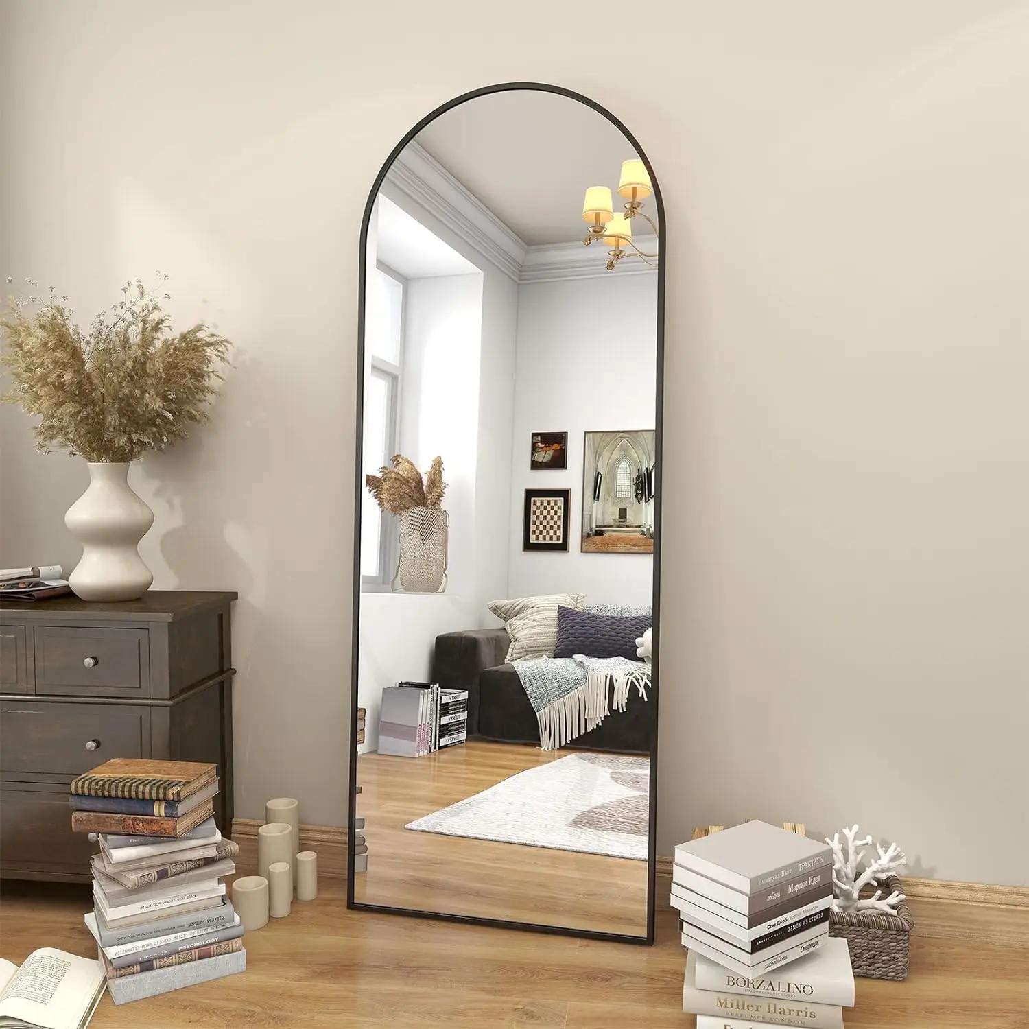 Miroir de sol en arc 64 "x 21", miroir mural pleine longueur suspendu ou incliné miroir complet arqu