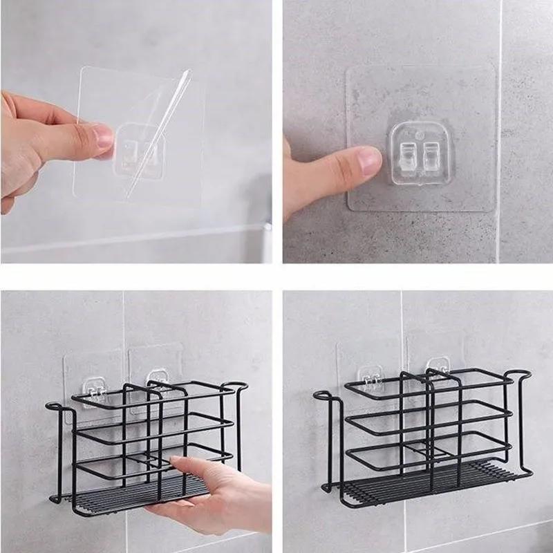 Crochet de rangement en fer T1 pour la salle de bain, sans poinçonnage, étanche, adhésif, cuisine, H