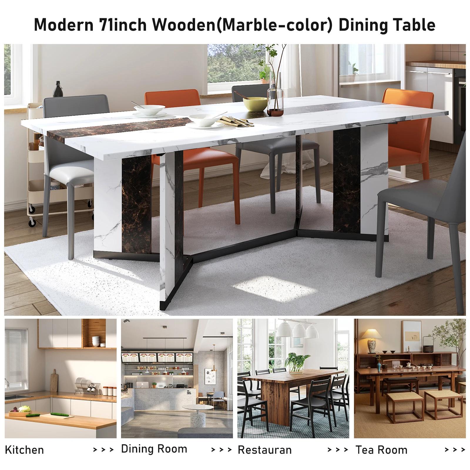 Grande table à manger rectangulaire luxueuse de 71 po pour 6 8 10 personnes, table queen familiale a