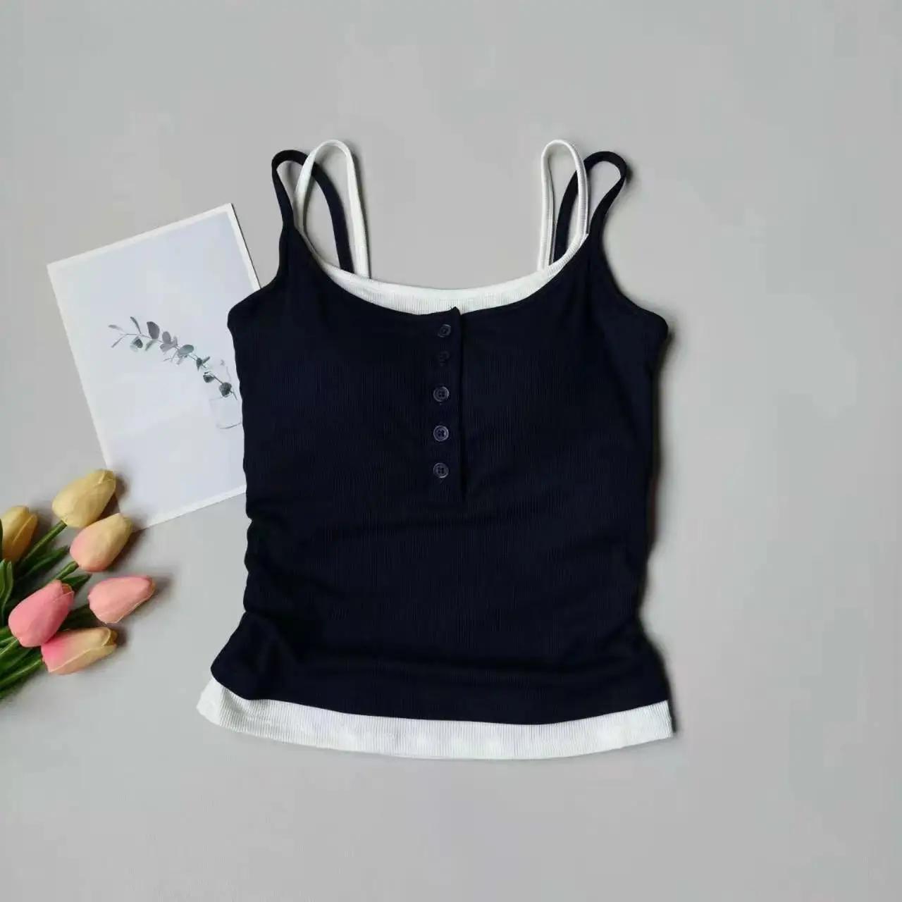 Débardeur de Yoga, débardeur de sport deux pièces simulé une pièce avec coussinets de soutien-gorge