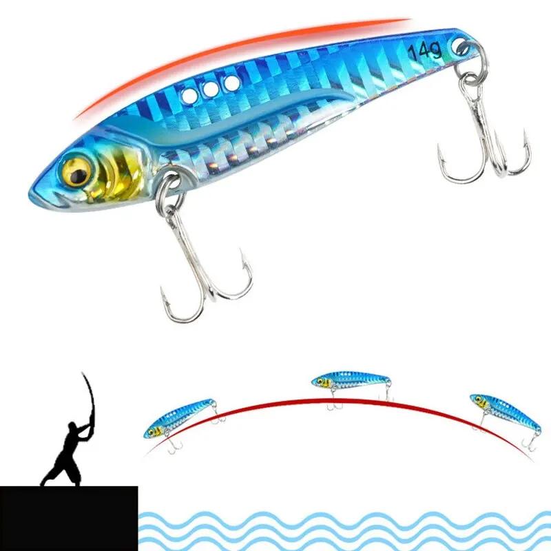 VIB leurre de pêche 7g 10g 18g gabarit en métal lame coulante moulée triple crochet Spinner cuillère