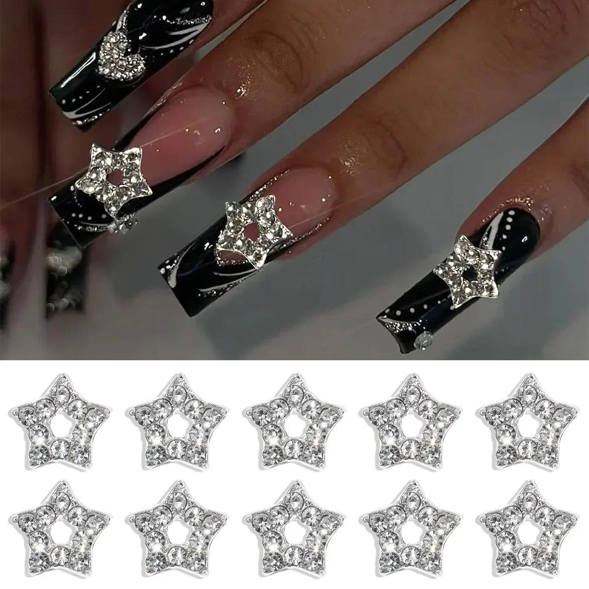 Couronne de cœur exquise 3D, strass à cinq branches, breloques pour ongles, bijoux de luxe en or/arg