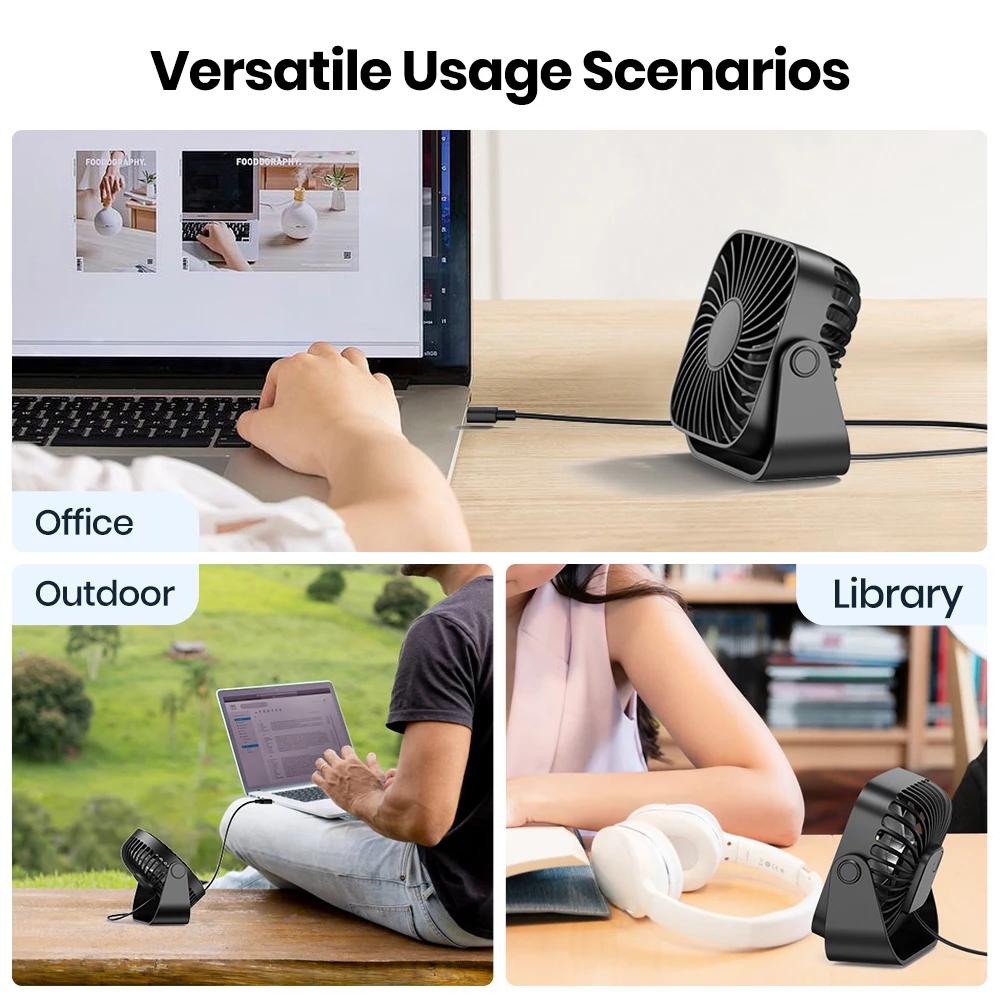 TOPK Mini ventilateur portable USB de 4 pouces pour le camping, ventilateur personnel de table de bu