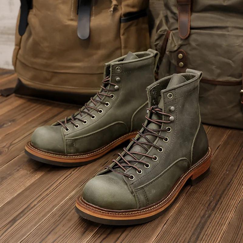 Chaussures randonnée hommes KOWM cuir cercle - Bottes trekking britanniques semelle épaisse moto