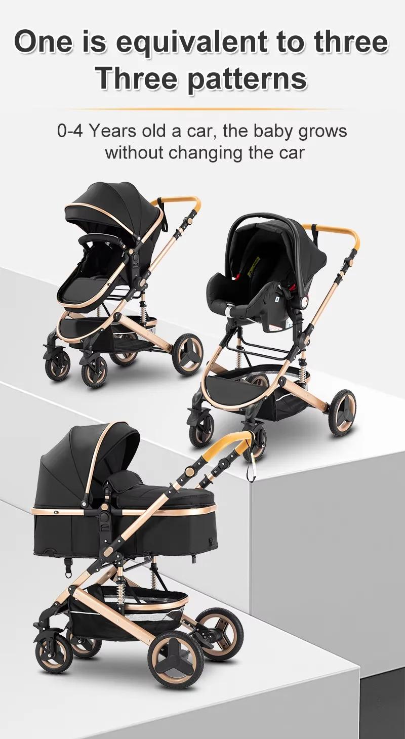 Poussette multifonction 3 en 1 pour bébé avec poussette compacte pliable légère, siège auto et nacel