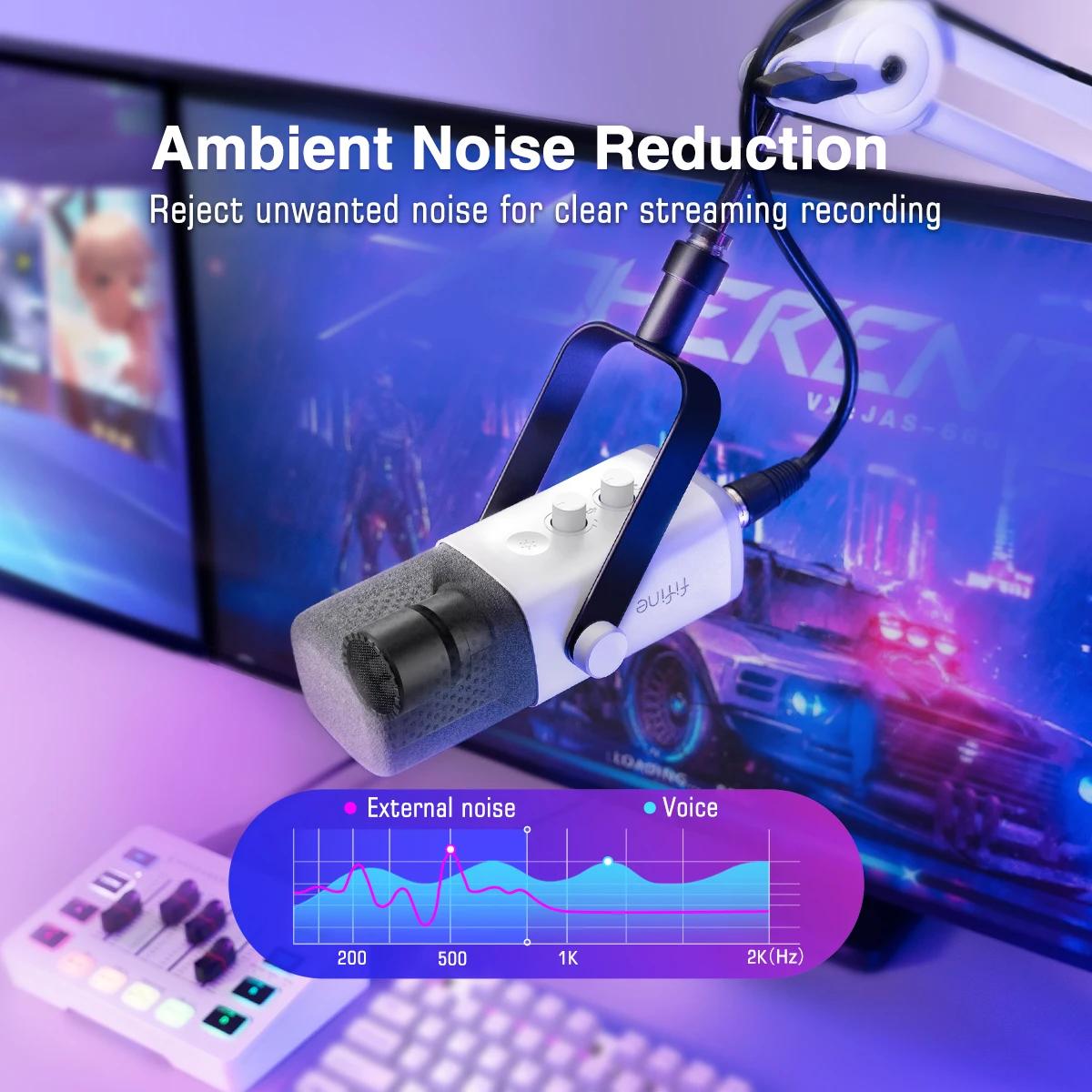FIFINE-Microphone dynamique avec prise téléphonique sauna, RVB, muet, micro pour streaming statique,