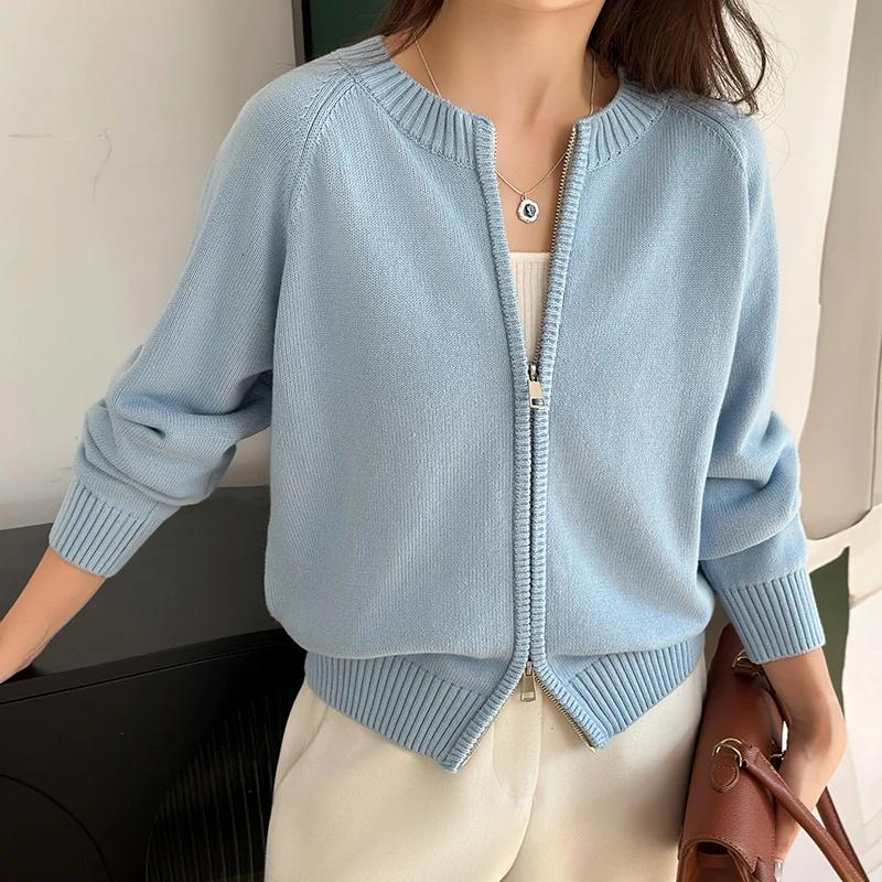 WinvyNee Vêtements pour femmes 100% coton uni col rond fermeture éclair ample doux épais manches lon