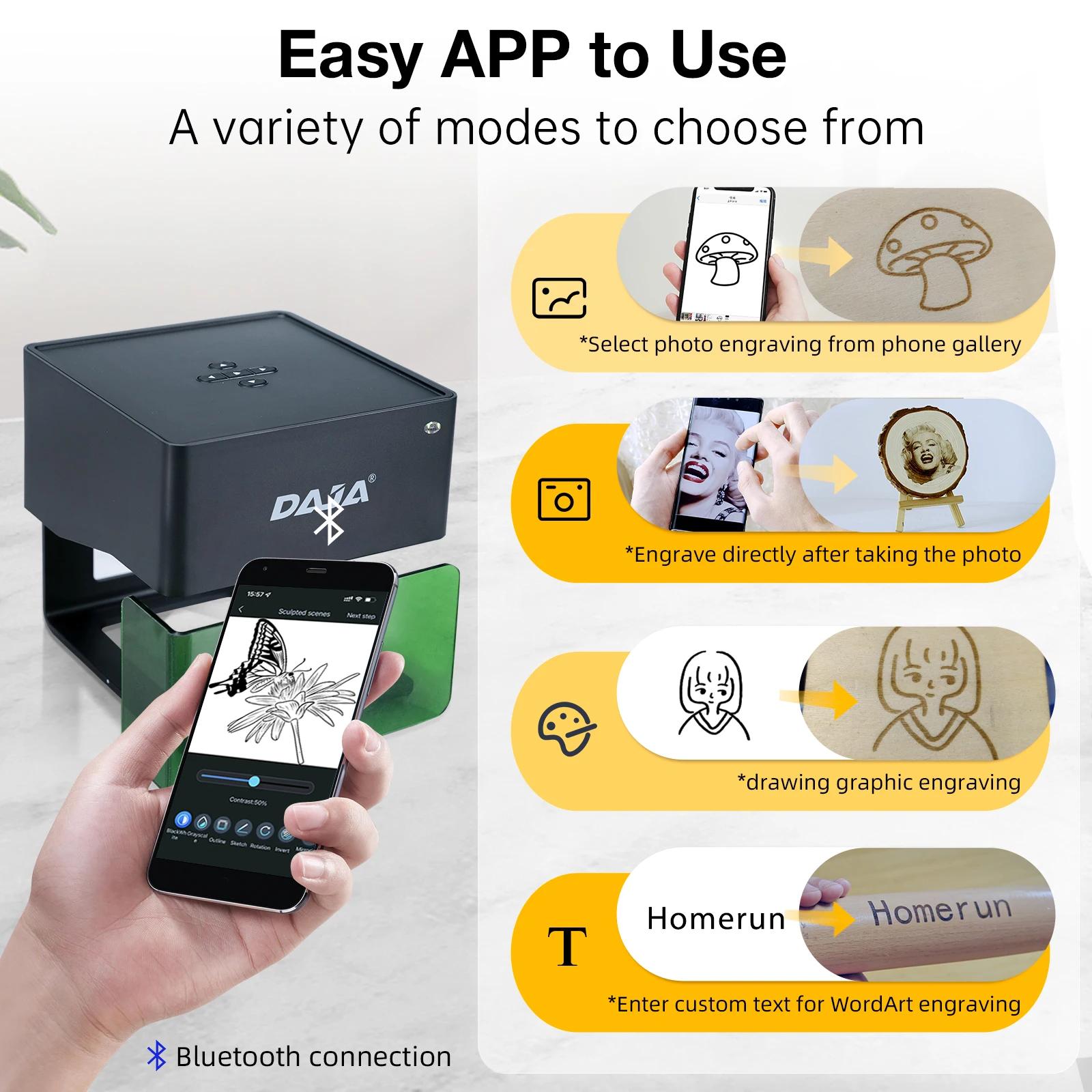 DAJA DJ6 Mini graveur Laser Portable bricolage Bluetooth Machine peint chien étiquette papier cuir e