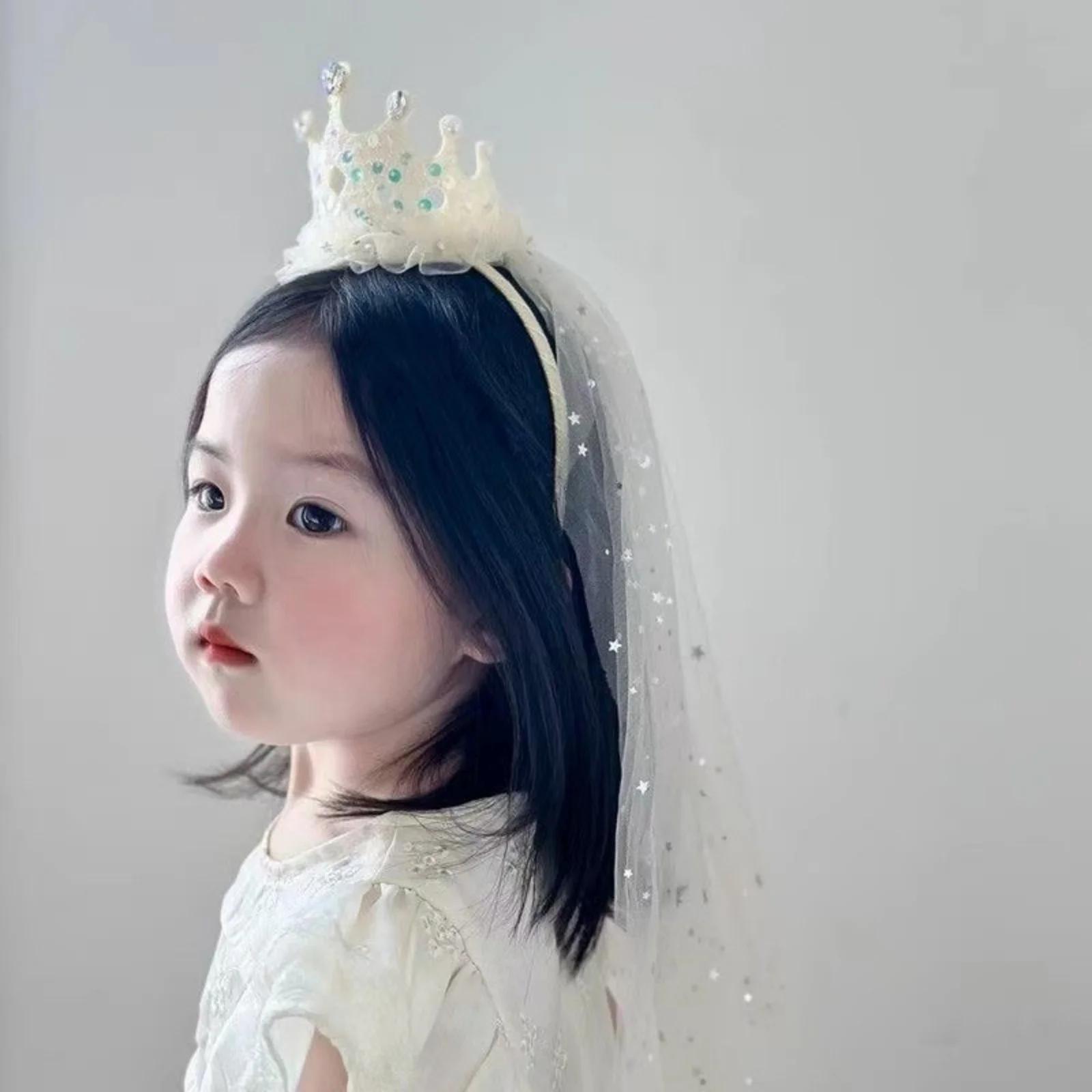 Bandeaux en voile de couronne de princesse, accessoires pour cheveux en Tulle scintillant, couvre-ch