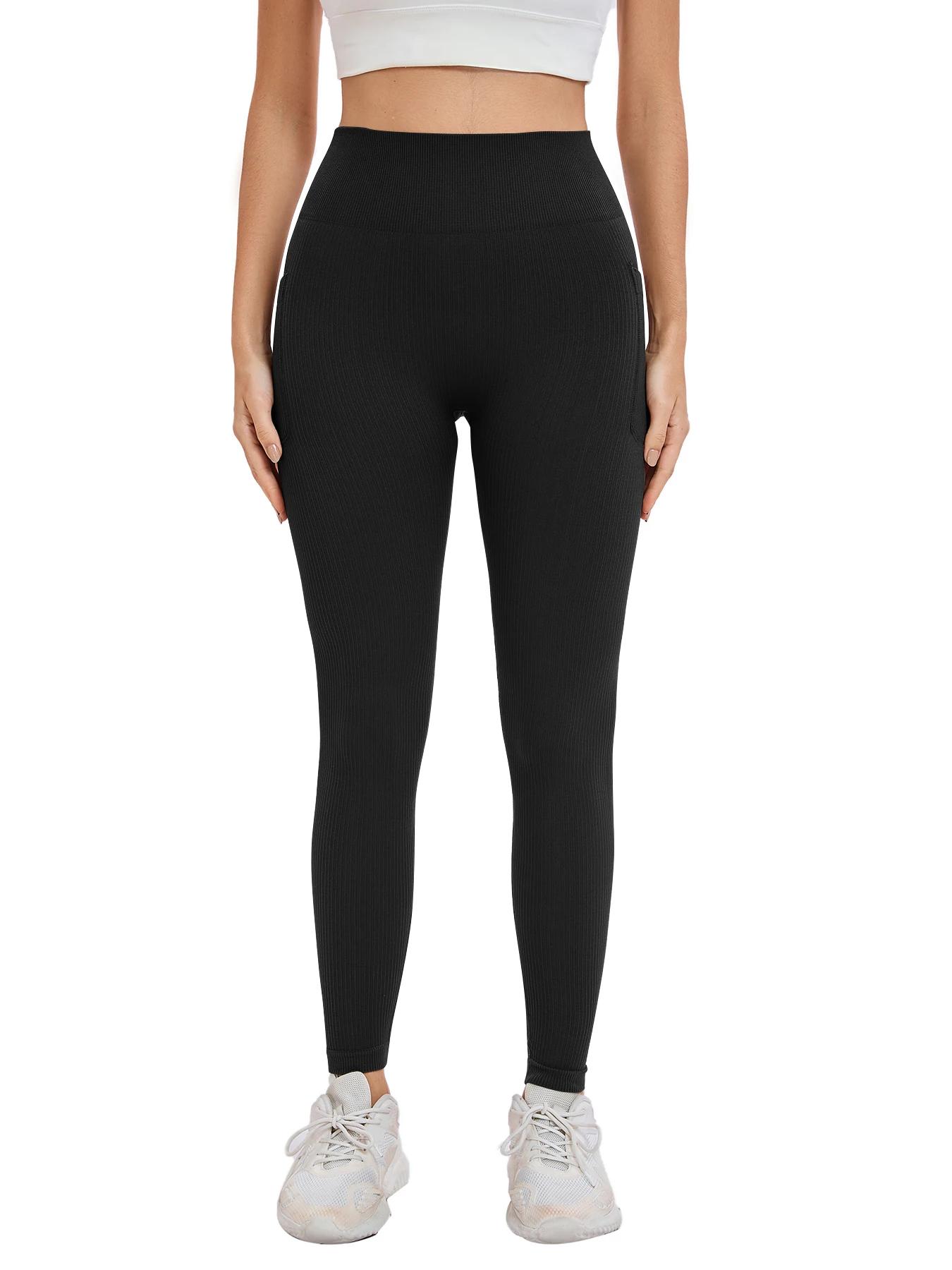 Leggings de sport filetés de couleur unie pour femmes, pantalons de yoga transfrontaliers sans coutu