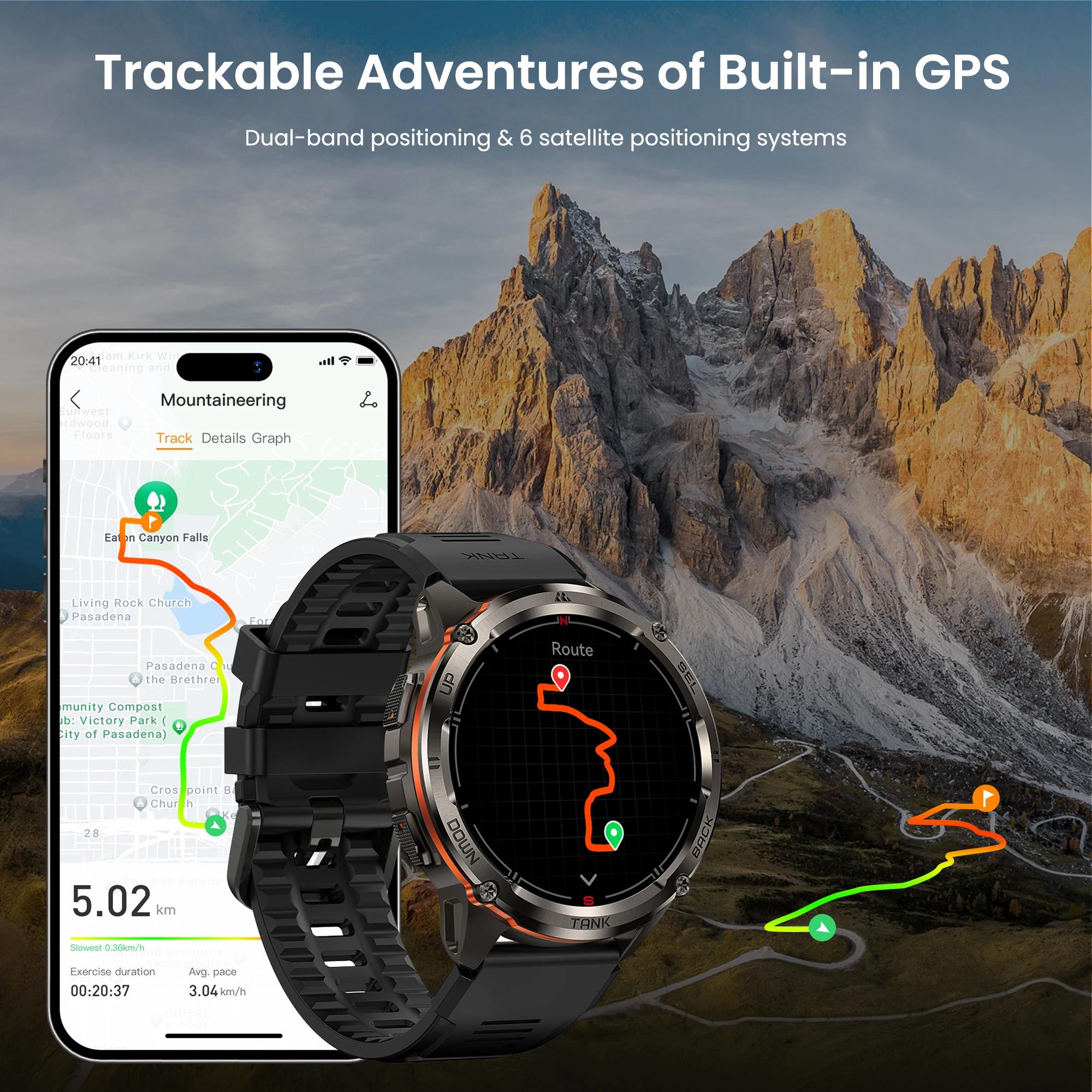 KOSPET TANK T3 Ultra 2 GPS montre intelligente robuste hommes boussole altimètre barométrique 470mAh