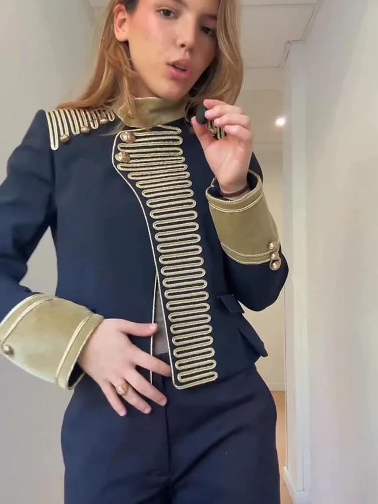 HH 2026 Nouvelle Veste Courte Femme Tendance à Col Montant et Boutonnage Simple, Manches Longues, Co