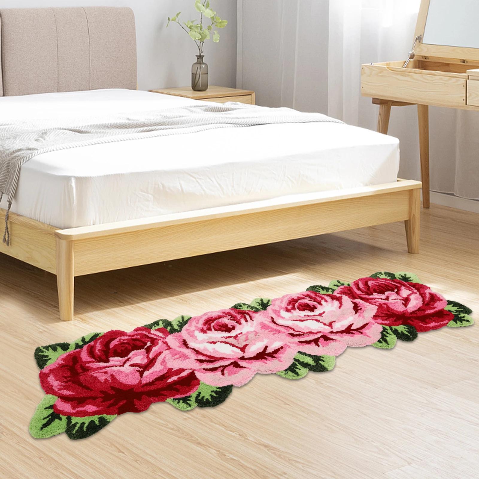 Tapis en peluche lavable de style moderne, 4 couleurs, fleur lea polymères, anti-ald, polymère de so