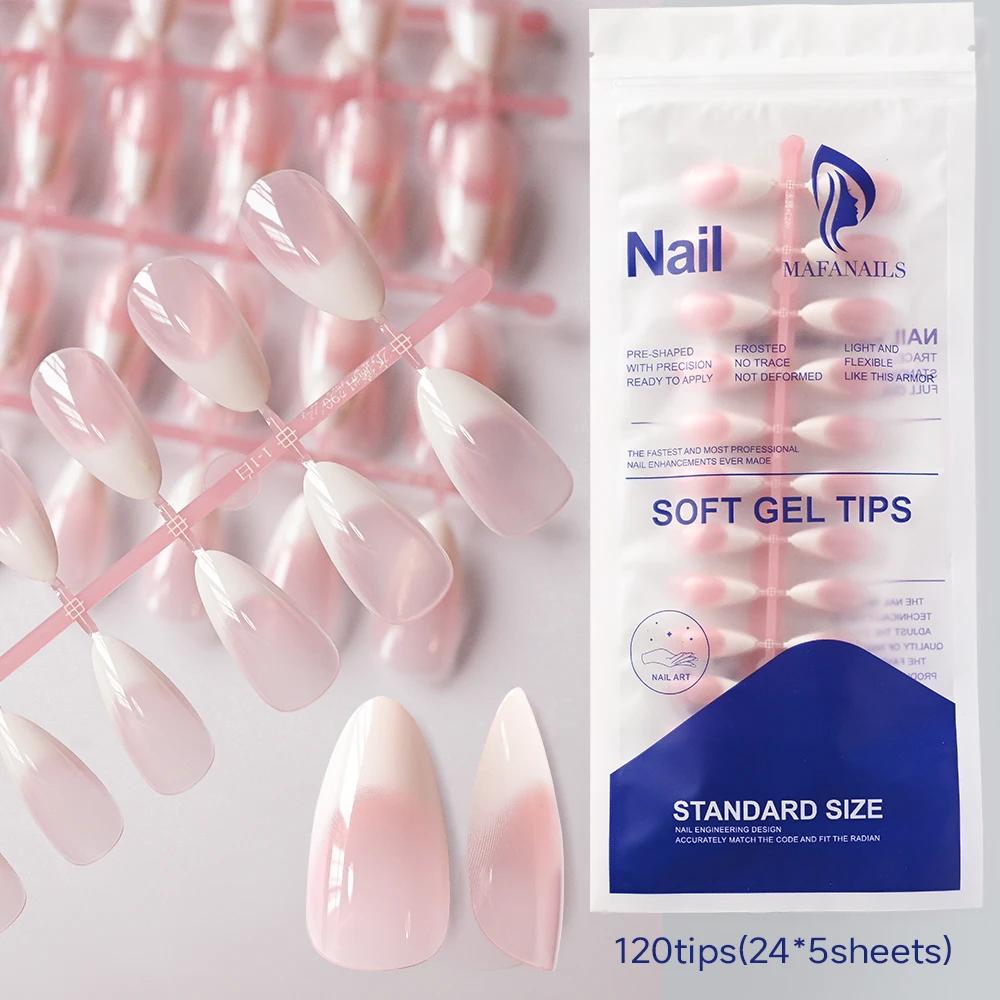 120 pièces nu rose dégradé presse sur ongles Ultra-tendre amande Gel faux ongles Simple couverture c