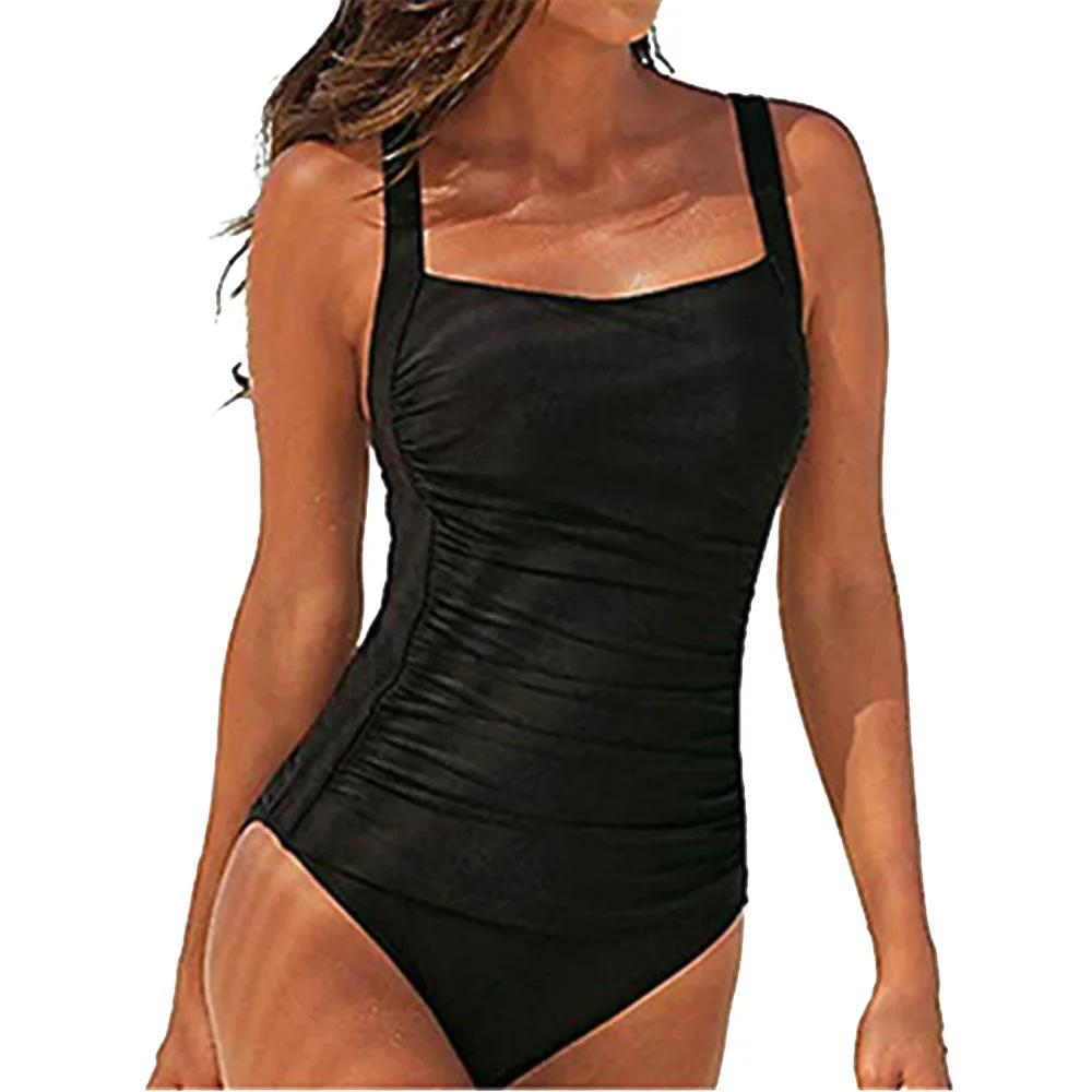 Maillot de bain une pièce pour femmes, couleur unie, bretelles, costume de natation, de surf, vêteme